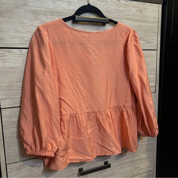 a new day Pink Elbow Sleeve Peplum Tie-Front Blouse Large - Picture 5 of 5